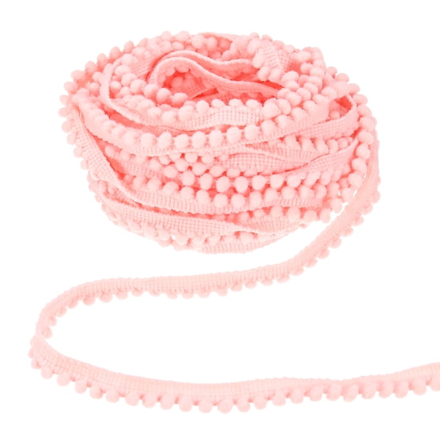 Uxcell 1-Pack Franja de Bolas de Pompones, 10 Yardas 5mm Cinta de Pompones Mini para Decoración del Hogar/Manualidades de Bricolaje, Rosa Claro