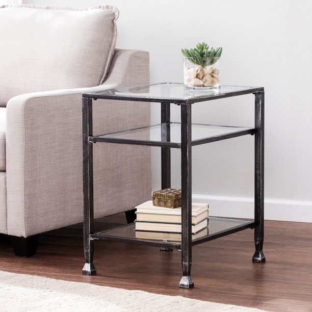 Modern Metal 3Shelf End Table, Black