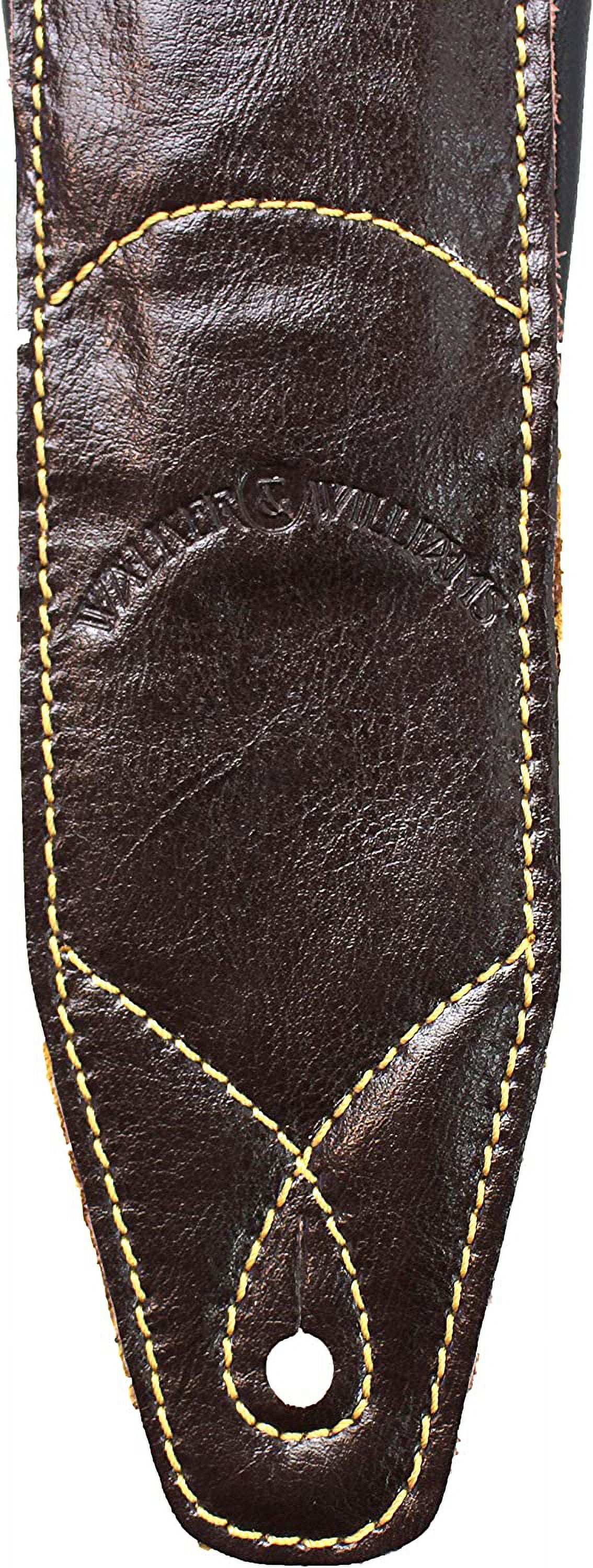 Walker & Williams C-22-BRN-XL Handmade Double Padded Premium Brown Signature Leather Guitar Strap XL For Acoustic, Electric, And Bass Guitars