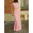 thumbnail image 3 of Biekopu Women Long Bodycon Dress Solid Color Crew Neck Cutout Sleeveless Dress Summer Backless Party Dress, 3 of 7