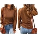 thumbnail image 2 of Camiseta de Larga con Cuello Redondo para Mujer, Otoño-Invierno, con Costuras de Gofre y Encaje, Ajustada Marrón Oscuro S, 2 of 7
