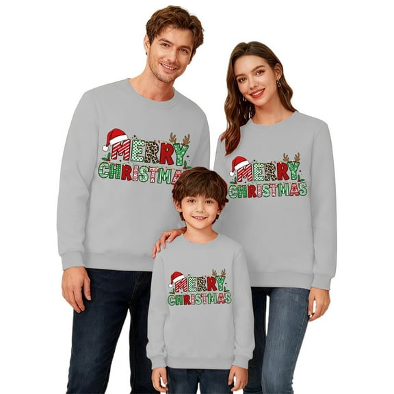 Wangmeiwg Family Christmas Sweatshirts,Holiday Sweatshirt Family Christmas Shirts Matching Christmas Sweaters for Couples Christmas Clothes for Family M Grey