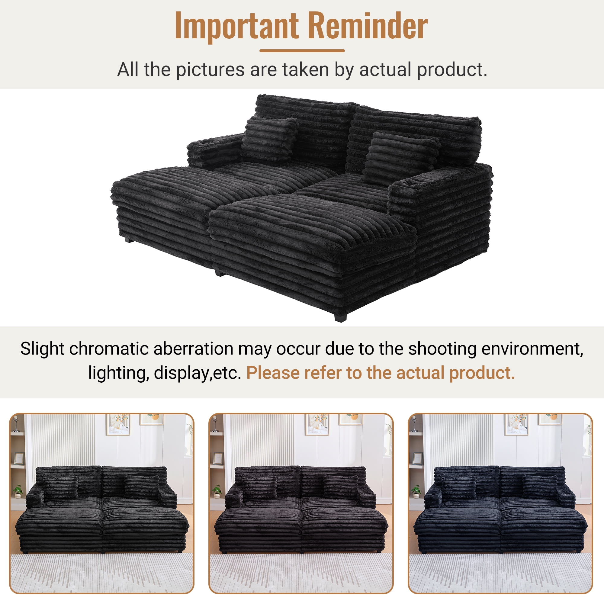 Euroco Oversized Double Chaise Lounge Sofa 83.5" Sofa Bed Cloud Couch Plush Upholstered Sleeper Sofa Daybed with Two Supportive Pillows, USB Ports and Cup Holders for Living Room, Black