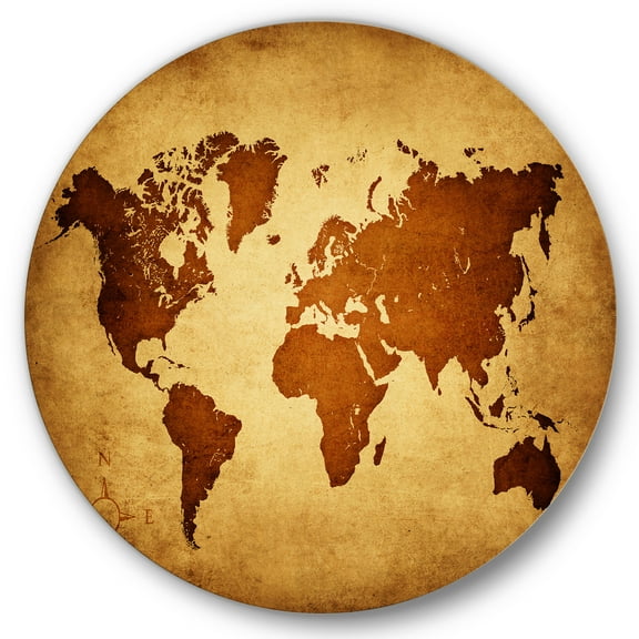 Designart 'Ancient World Map VI' Vintage Circle Metal Wall Art 36x36 - Disc of 36