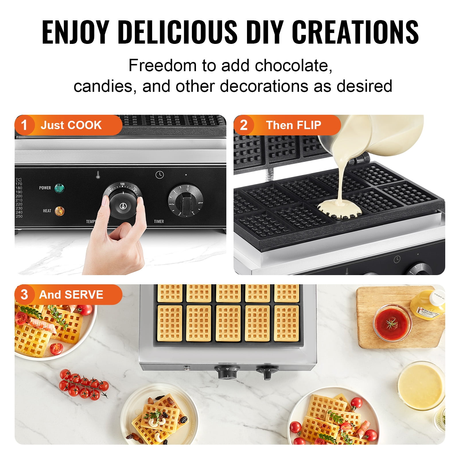 KFFKFF Commercial Waffle Makers, Stainless Steel, 15x14x9.1in, Silver