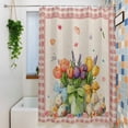 thumbnail image 3 of Spring Easter Shower Curtain Set, Waterproof Shower Curtains for Bathroom, Colorful Tulip Floral Eggs Pink Plaid Rustic Washable Fabric Bath Curtain for Bathtub Decoration with Hooks 48x72 Inches, 3 of 9