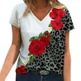 thumbnail image 1 of Pompotops Femmes Été Impression de Fleurs Manches Courtes V-Cou en Vrac T-Shirt Chemisier Tops, 1 of 4