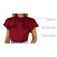 thumbnail image 4 of Blusa de Mujer PRETTYGARDEN Satín con Volantes Manga Corta Vino Talla S, 4 of 6