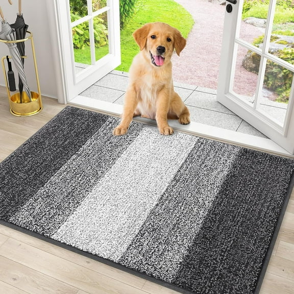 Dog Door Mat for Muddy Paws, Absorbs Moisture and Dirt, Low-Profile Entryway Mat with Non-Slip Backing, Entry Indoor Outdoor Doormat for Inside Floor (30x20 Inches, Grey)