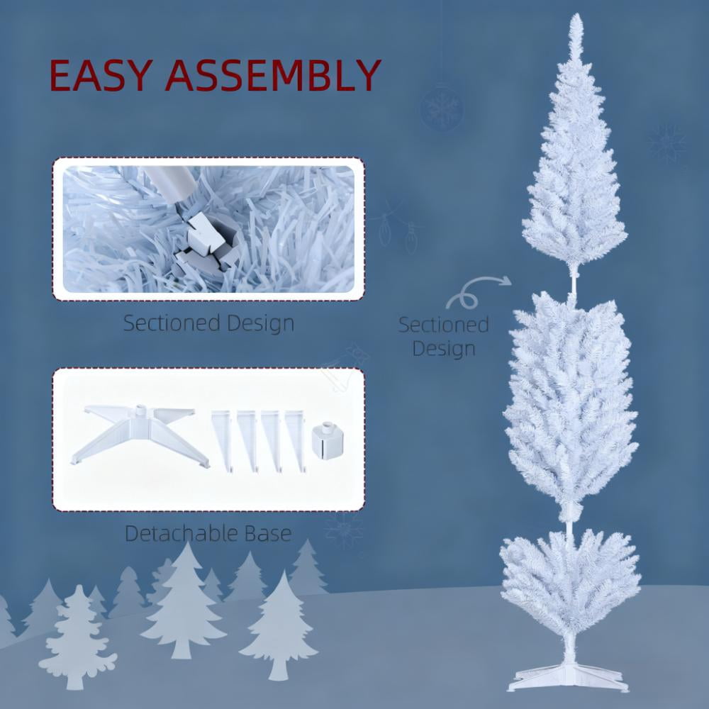 8ft Unlit White Pencil Christmas Tree 618 Tips Easy Assembly Plastic Base Small Space Holiday Decor