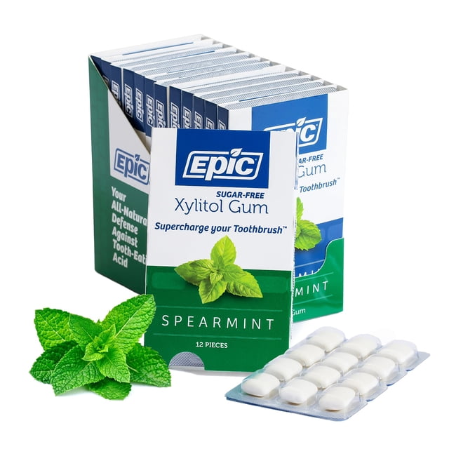 Epic Dental 100% Xylitol Sweetened Gum, Spearmint, 12 Count (Pack of 12)