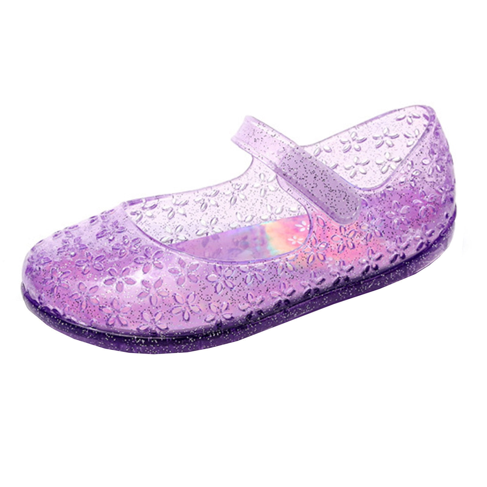 Durtebeua Princess Costumes Jelly Flats Shoes Cosplay Birthday Party Dress Up Sandals for Little Girls Toddler or Kids Purple 6 7 Years