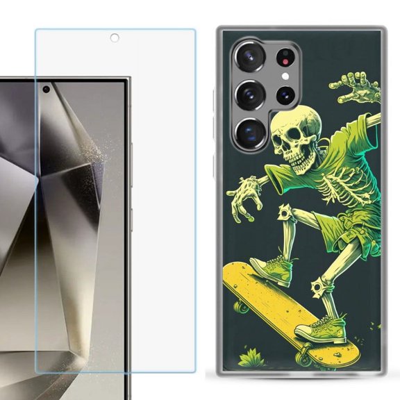OneToughShield ® Compatible with Samsung Galaxy S24 Ultra, Shockproof Phone Case, with Tempered Glass Screen Protector - Skeleton Skater