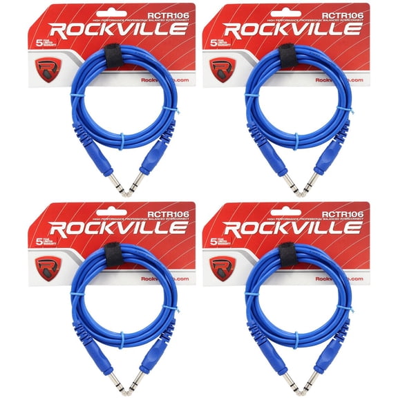4 Rockville RCTR106BL Blue 6' 1/4'' TRS to 1/4'' TRS Cable 100% Copper