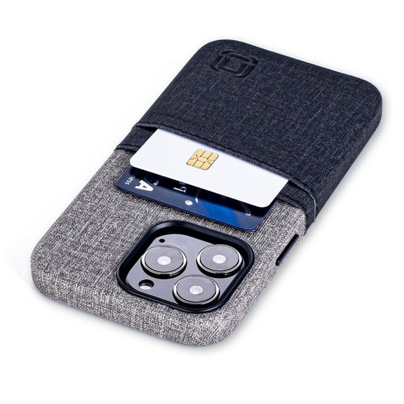 Dockem iPhone 13 Pro Lux M2 Wallet Case; Built-in Metal Plate, 2 Card Slots, Premium Synthetic Leather, Black/Grey