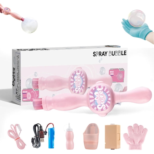 1pcs,Magic Elastic Bubble Wand, Colorful Smoke Bubble Machine, Rechargeable Automatic Bubble Maker with Colorful Lights with Colorful Elastic Bubbles & Smoke Effect for Outdoors Parties Use,Pink