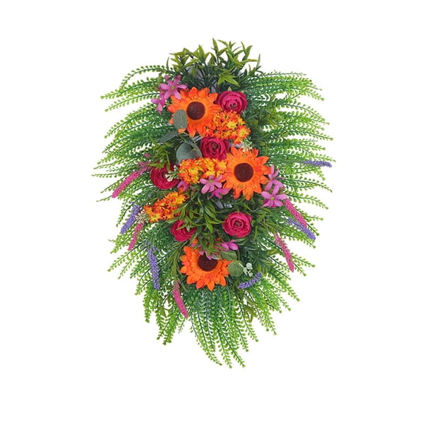 Decoraciones de Puerta de Acción de Gracias Girasol Corona de Árbol Invertida 55x35cm, Decoración Colgante de Plástico para las Decoraciones Colgantes de Acción de Gracias