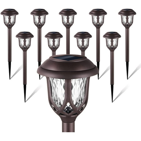 10 Pack Solar Lights Outdoor Decorative, Solar Pathway Lights Outdoor, Solar Powered Garden Yard Lights for Walkway Sidewalk Driveway. (Brown, Cool White)