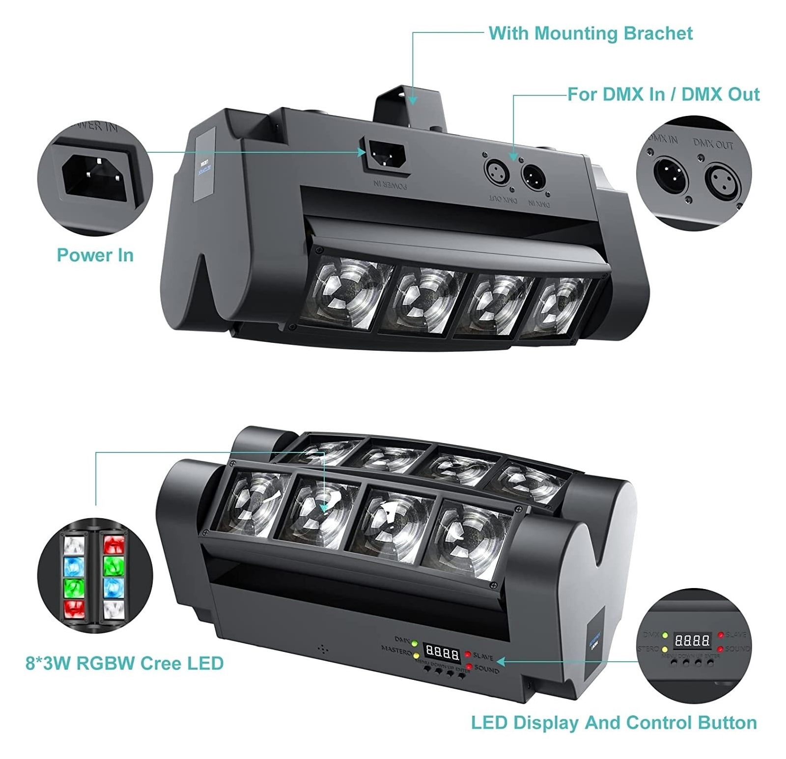LED RGBW Light Moving Head Beam DJ Stage Lighting Effect Controller Disco Show For Nightclub Bar Party KTV Birthday
