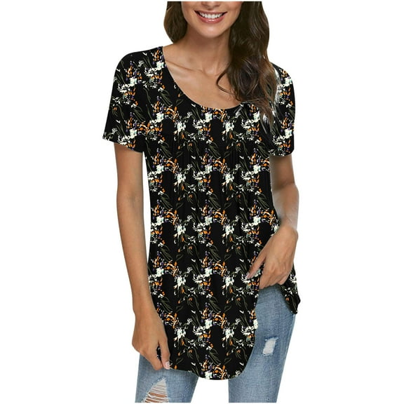 IROINNID Women Fashion Comfy Printed Casual Round Neck Fashion Short Sleeve Loose T-Shirt Blouse Tops