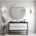 thumbnail image 2 of 42 Inch Gold Metal Framed Round Shatterproof Bathroom Mirror with Easy Install Reinforced Hooks for Modern Wall Decor, 2 of 9