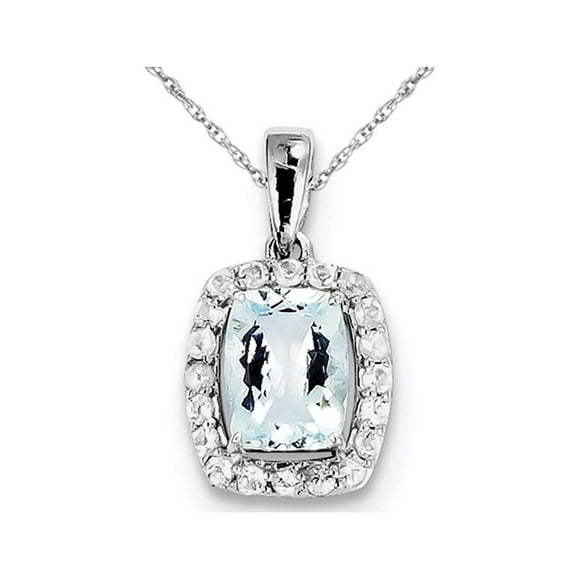 Sterling Silver 1.70 Carat (ctw) Aquamarine and White Topaz Pendant Necklace with Chain