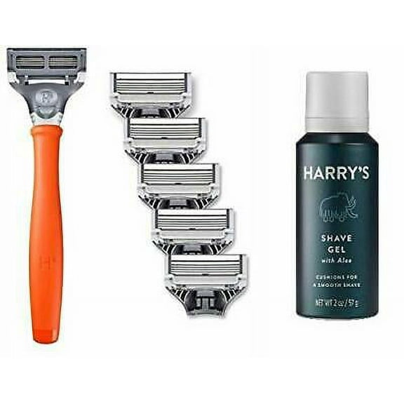 Harry's Men's Razor with 6 Razor Blades AND Shaving Gel 2 oz (Orange)