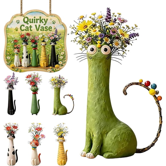 Quirky Cat Vase, Cat Vase for Flowers, Funny Kitty Planter for Planting Small Flowers, Boho Desk Shelf Decor, Unique Gift for Cat Lovers (Style A)