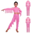 thumbnail image 2 of Aislor Girls Latin Jazz Modern Salsa Ballroom Dance Outfits Tassel Crop Tops with Fringe Pants Set Dancewear Pink 16, 2 of 7