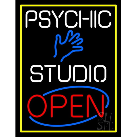 Psychic Studio Open LED Neon Sign 19" Tall x 15" Wide - inches Black Square Cut Acrylic Backing, with Dimmer - Bright and Premium built indoor LED Neon Sign for Storefront.