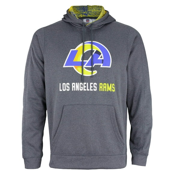 Zubaz NFL Mens Heather grey Fleece Hoodie With Static colored Hood, Pro Football Hoodie, Los Angeles Rams 20, LARgE