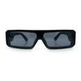 thumbnail image 5 of Bold Narrow Rectangle Shield Inset Lens 80s Robotic Plastic Sunglasses Matte Black - Black, 5 of 8
