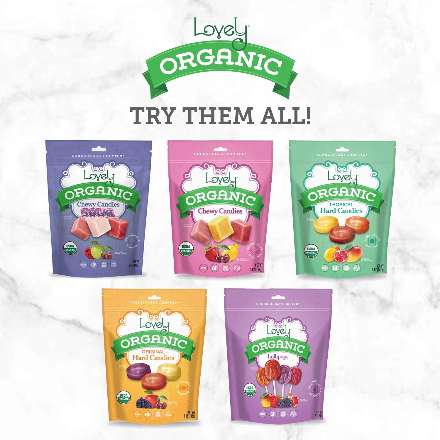 Lovely Candy Co. Organic Sour Chewy Candies 5oz Bag (12-pack) | Natural Raspberry, Apple & Cherry Flavors | Vegan, Gluten Free, Non-GMO, No Artificial Ingredients, Individually Wrapped