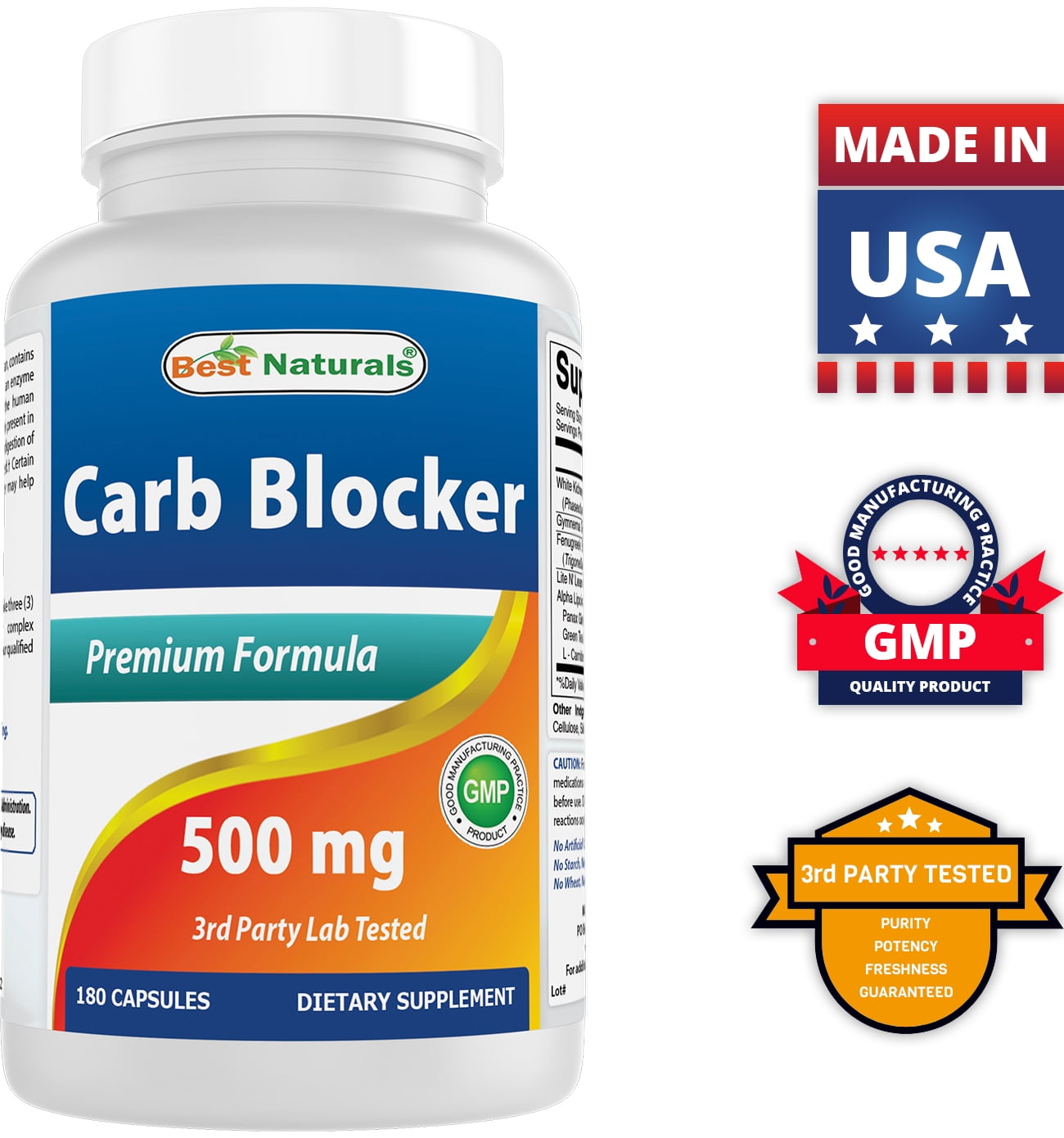 2 Pack Best Naturals Carb Blocker 500 mg 180 Capsules | Weight Loss Pills