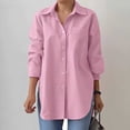 thumbnail image 2 of Women's Button up Tunic Shirt Classic Lapel Long Sleeve Tees with Pockets Wrinkle-Free Solid Work Blouse Plus Size(Pink,S), 2 of 4