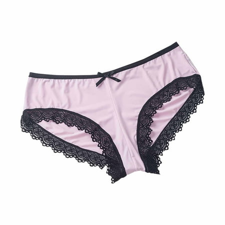 Jalioing Lace G-Strings Thongs for Women High Rise Breathable Briefs Mid Waist Solid Color Fashion Panty (Small  Pink)