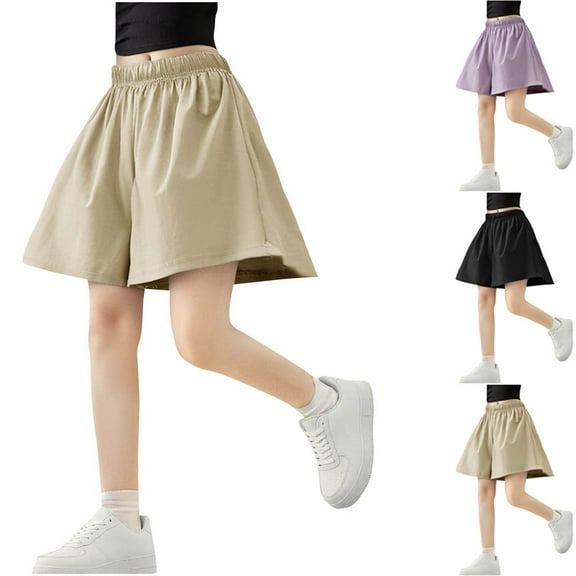MKOSPLRT Wide Leg Shorts for Girl 5-16 Years High Elastic Waist Pajazzo Shorts Solid Color Baggy Culottes Shorts Casual Beach Shorts