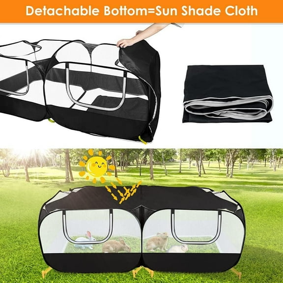 Small Animals Playpen, Chicken Pen with Escape-Proof Detachable Bottom & 4 Zipper Doors, Breathable Foldable Portable Large Chicken Run Coop for Puppy Duck Kitten Rabbits Outdoor Yard (Black)