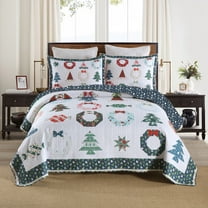 3 Pcs Christmas Red Candy Quilt Bedspread Set Holiday Bedding Set for Winter