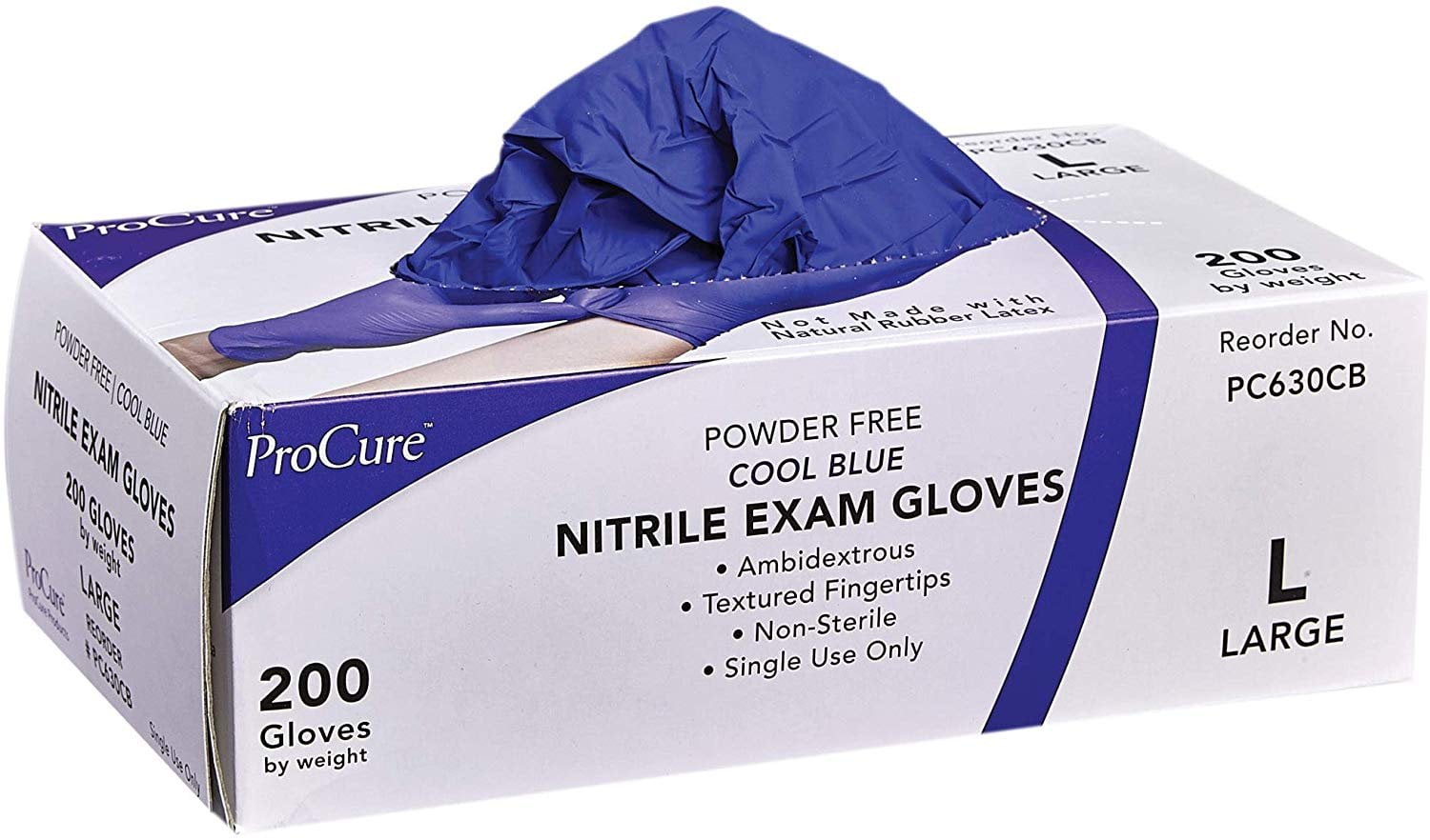 ProCure Disposable Nitrile Gloves 200 Count Powder Free, Rubber