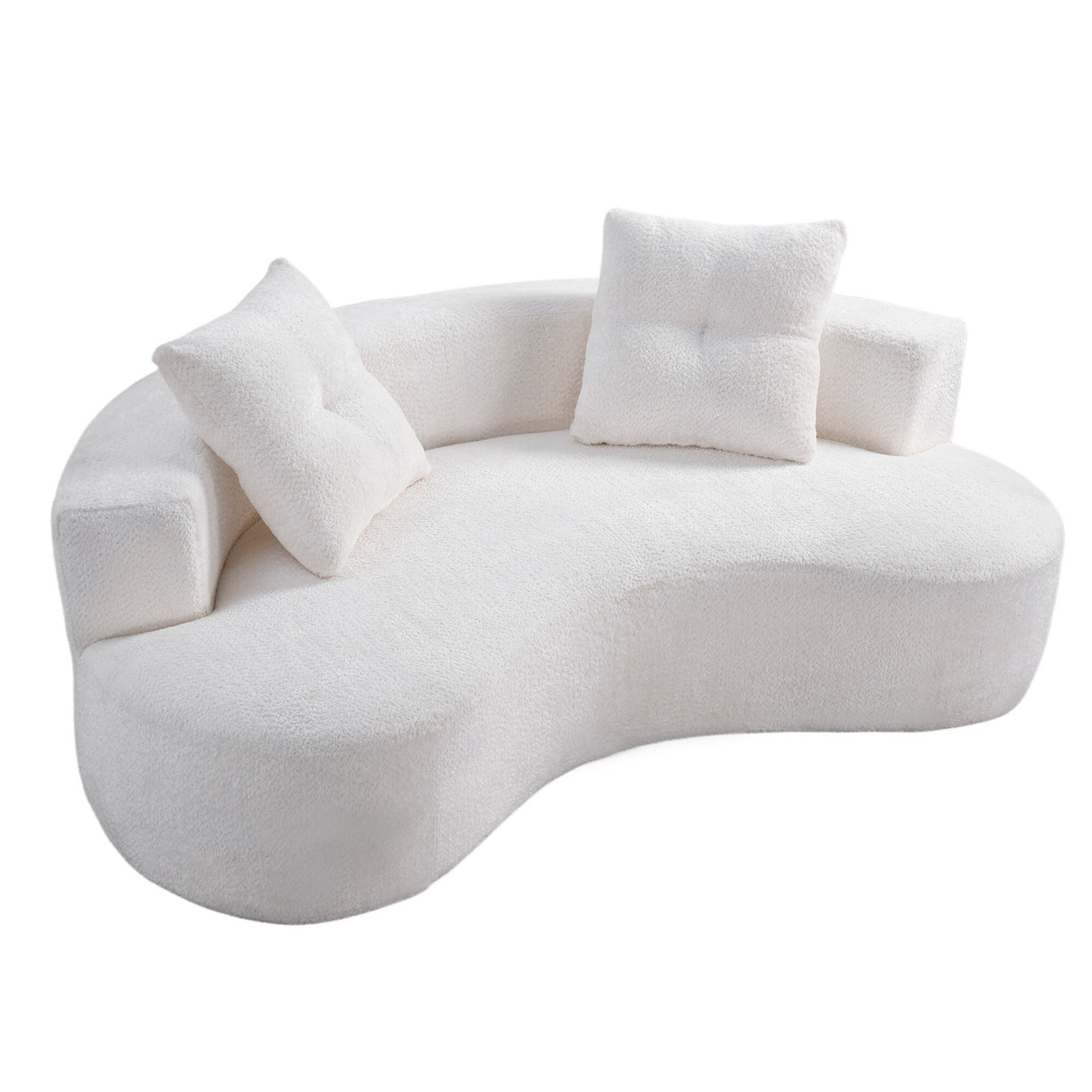 DEALTOPS 80" Curved Boucle Floor Sofa, 3-Seater Boneless Cloud Couch with 2 Pillows, No Assembly, Beige