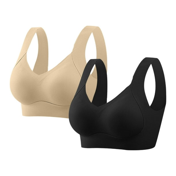 HongQid 2PCS No Underwire Bra for Women Seamless Plus Sized Bralettes Everyday Basic Sleeping Wireless Bras