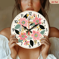 thumbnail image 2 of 2D Flat, 1pc, Pink flowers Backdrop Clock10Inch Wood Veneer Europe and America Style Round Silent Flat Wall ClockSilent Wall Clock, Add Joyful Time to Your Study Or Liv, 2 of 7