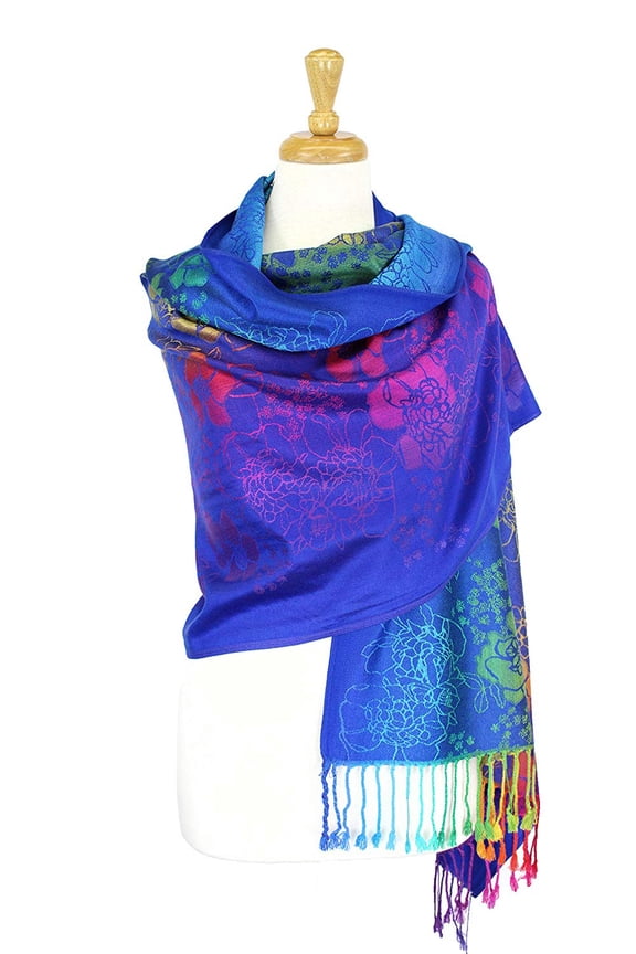 Wrap Shawl Scarf Double Side Rainbow Silky Exotic Tropical Colorful