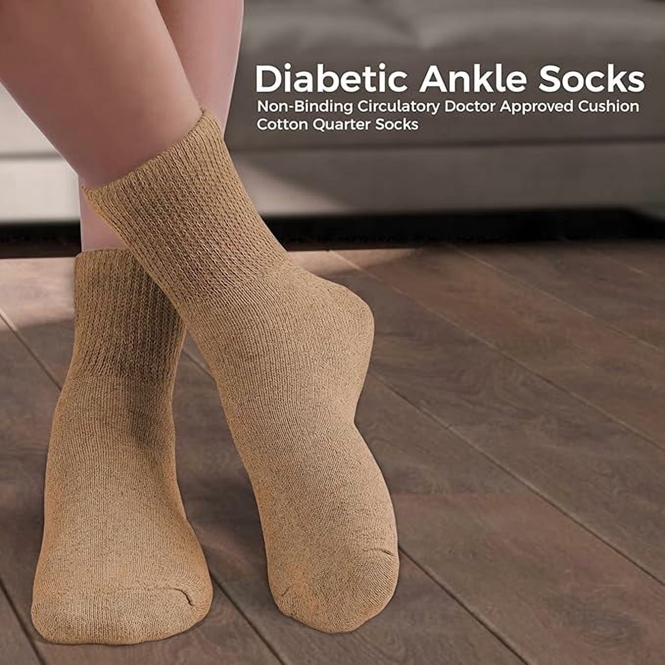 Diamond Star Diabetic Ankle Socks - Non Binding Quarter Socks for Men & Women, Cushion Circulatory Socks (Beige - 3 Pairs, Socks Size 10-13, Fit Men's Shoe Size 7-12)
