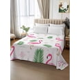 thumbnail image 2 of Pink Flamingos Queen Size Flat Sheet, Wrinkleproof & Fadeproof Cooling Flat Bed Sheet Only, Summer Green Tropical Palm Leaves Breathable Soft Bedding Top Sheets 90 x 102 Inches, 2 of 8