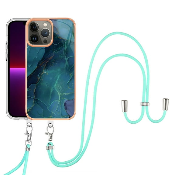 Crossbody Lanyard Phone case for iPhone 16, Cute Marble Patterned Silicone Cover with Adjustable Necklace Strap Soft Neck Cord Lanyard Case for Women Girls For iPhone 16,Green