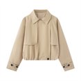 thumbnail image 2 of Vynhevius Women Jacket Solid Lapel Button Cropped Long Sleeve Casual Outerwear Top, 2 of 7