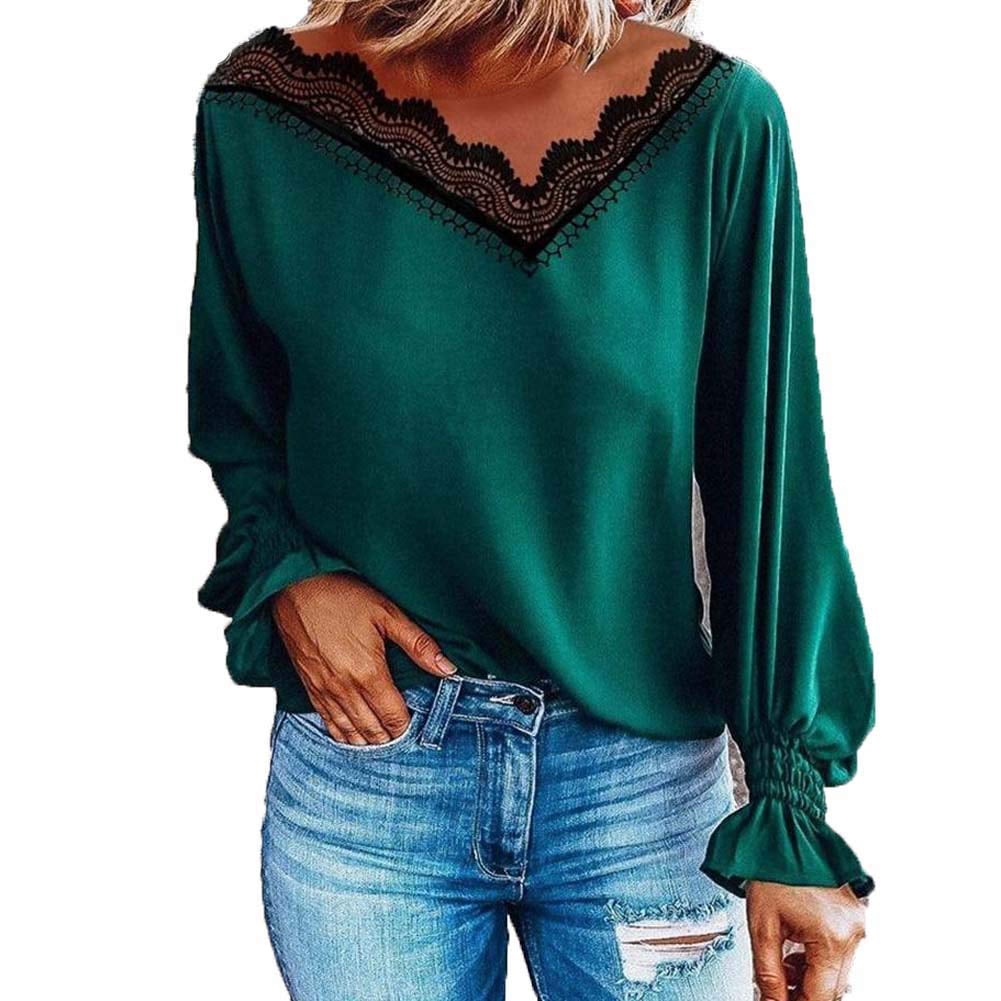 Female Green Lace Mature Elegant Tops 