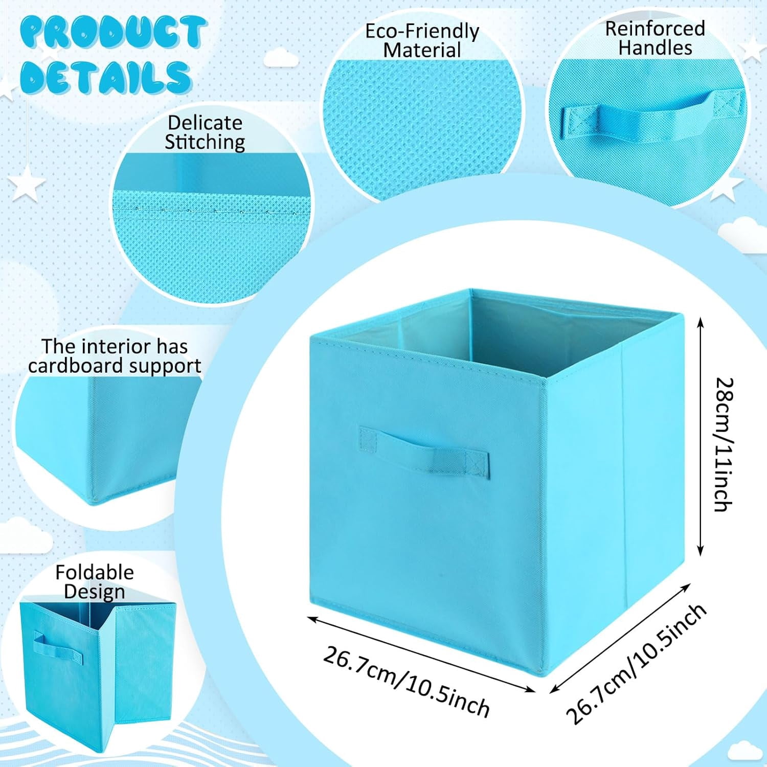 12 Pcs Cube Storage Bin 11'' Collapsible Storage Cubes for Classroom Foldable Cube Storage Organizer Bins Fabric Bins Storage Basket Fabric Cubby Boxes for Shelf(Dark Blue, Light Blue)